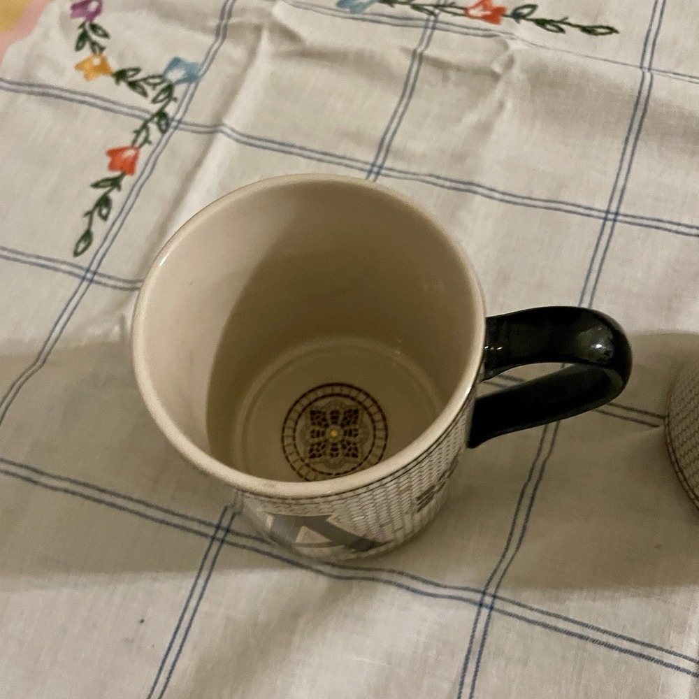 Anthropologie Margot Mosaic Tile Gold Black Coffee Initial "A" Mug Set of 2 - Picture 2 of 6